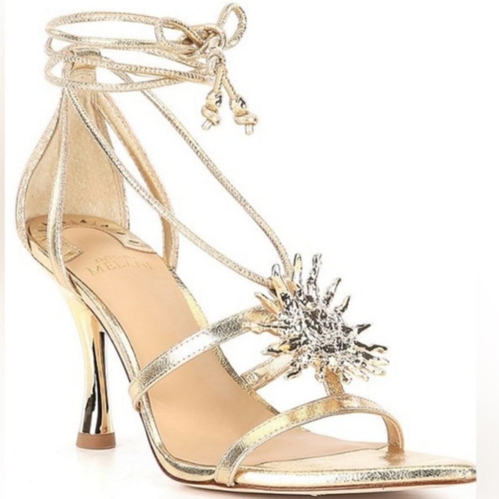 Antonio Melani Patrice Metallic Leather Sun Ornament Dress Sandals Sz 8.5